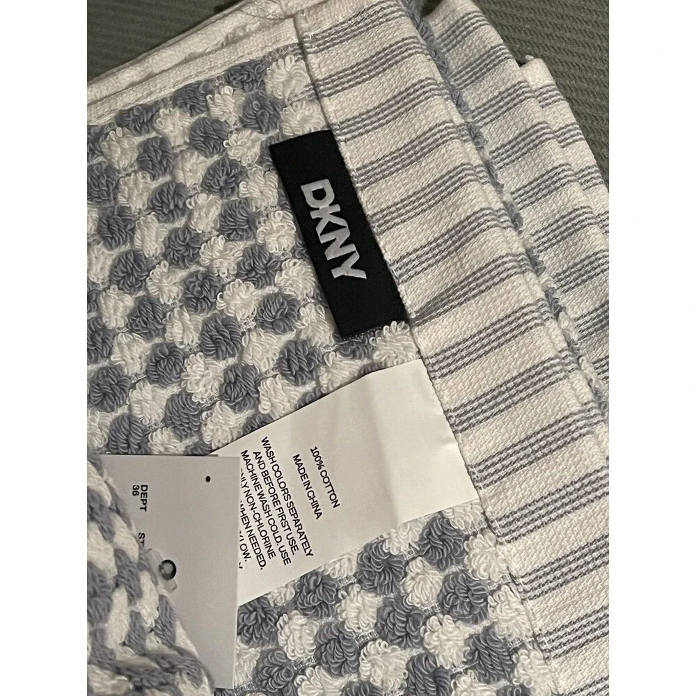 DKNY 2 Bath & 2 Hand Towels & 4 Washcloths Gingham Monet Tile Blue Check 8 Piece